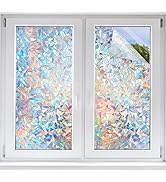 STATINT Stained Glass Window Privacy Film,UV Blocking Window Clings,Rainbow Static Cling Non-Adhe...