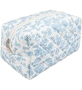 honitty Quilted Makeup Bag, Travel Floral Cosmetic Bag Cute Pouch,Cotton Makeup Brushes Storage B...