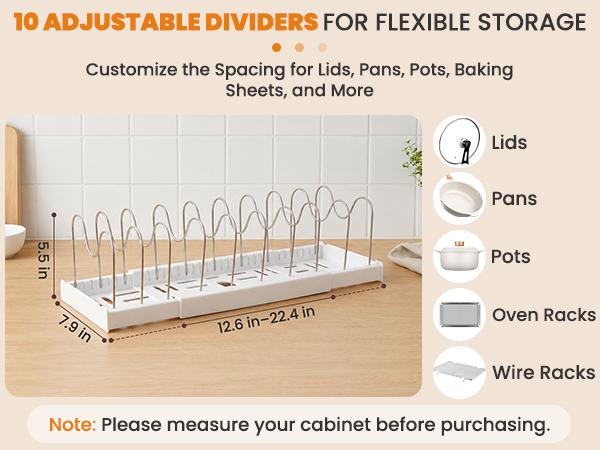 pots and pan organizers inside cabinet