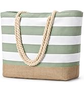 Becokan Beach Bags for Women Large Canvas Beach Tote Bag Beach Bags Waterproof Sandproof Swim Poo...