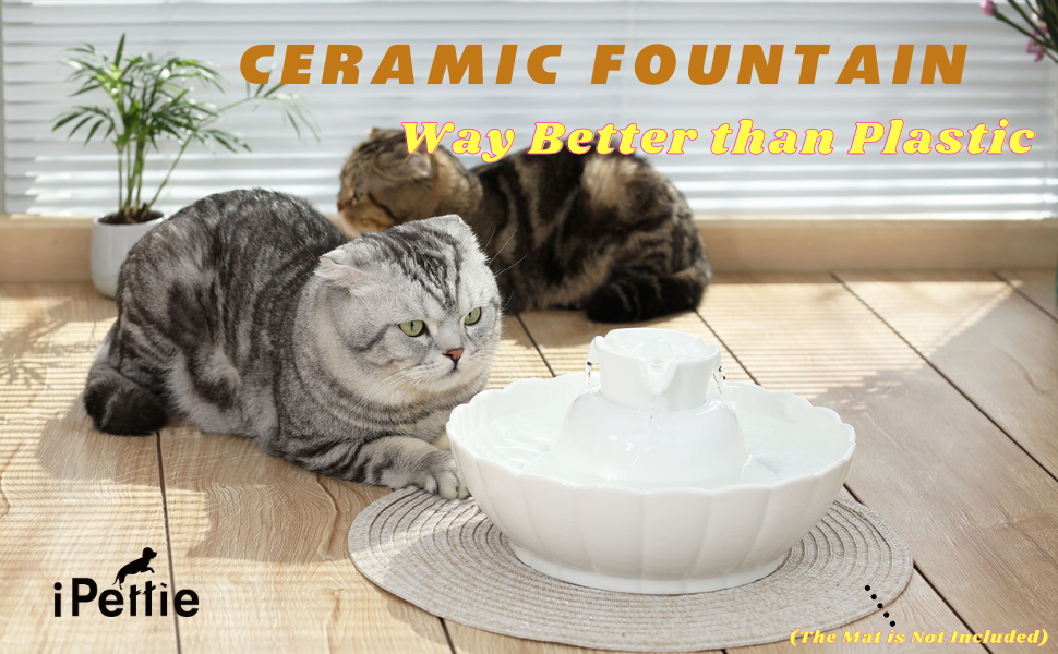 iPettie Tritone Ceramic Pet Drinking Fountain?Ultra Quiet, Way Better Than Plastic