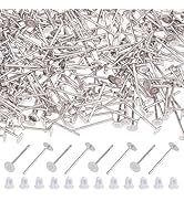 DICOSMETIC 400Pcs Stainless Steel Earrings Posts Flat Pad Earring Studs 3mm Round Earring Stud Bl...