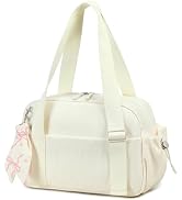 LOIDOU Small Gym Bag for Women, Mini Corduroy Sports Duffel Bag with Wet Compartment, Pink Bow Pa...