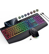 Ergonomic Wireless Keyboard Mouse Combo RGB Backlit, Silent/Rechargeable