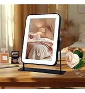 LAKFUES 11"x9" Rechargeable Desktop Makeup Mirror with LED Lights, Adjustable Brightness Lighted ...