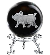 3D Clear Piggy Crystal Ball with Stand Cute Animal Collectible Figurine Pig Zodiac Decor for Home...