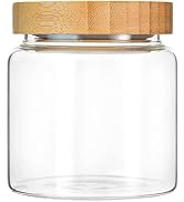MOLADRI 480 ml / 16 oz clear cute glass storage canister holder with airtight bamboo lid, modern ...