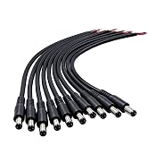 GGIPOWY DC Barrel Connector 5.5mmx2.5mm Male to Bare Wire, 1ft, 10-Pack | 18AWG DC Power Pigtail ...