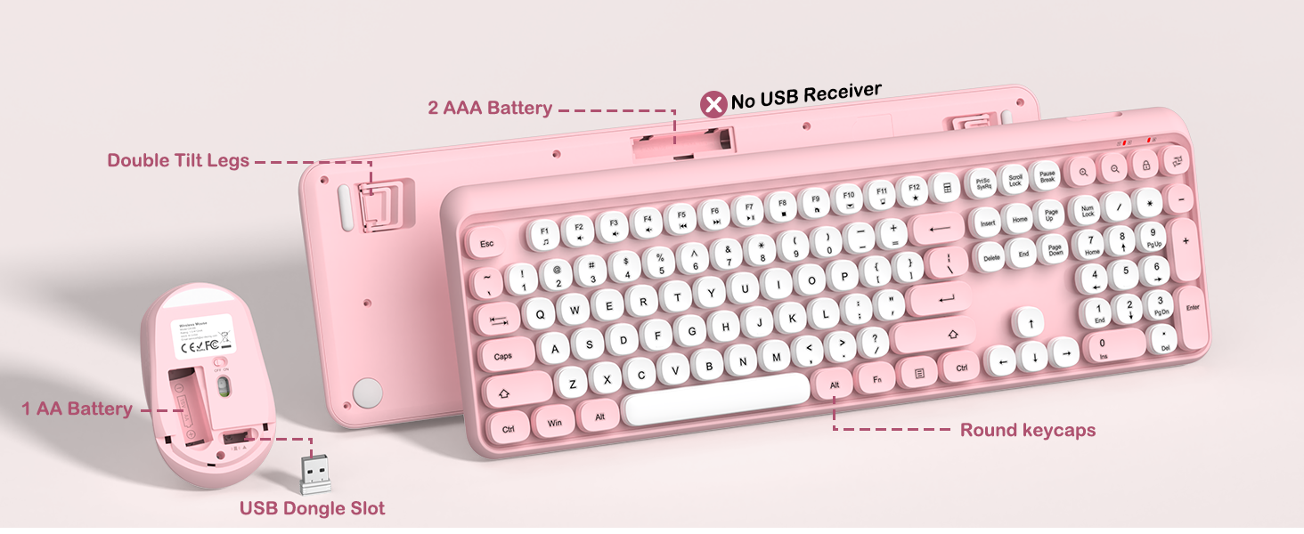 cute keyboard and mouse combo wireless-retro round keys