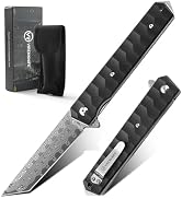 VIRENKNIFE Damascus Folding Pocket Knife,3.46" Damascus Steel Tanto Blade, Survival Knife with Po...
