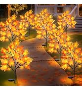 Uieke 2PCS Solar Fall Lights Outdoor Decorative, 34" Thanksgiving Decor with Acorn Maple Leaf, 40...