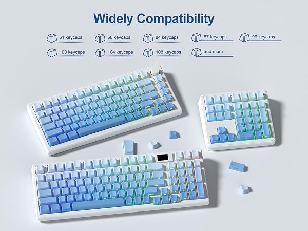 womier Blue PBT keycap Set,Shine Through keycap 75 Percent,Double Shot Key caps,Cherry Profile