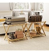 oakvivo Fully Assembled Luggage Racks Pack of 2, Bamboo 26.77" Folding Luggage Rack Stand for Gue...
