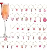 HOBBIESAY 40Pcs Wine Glass Charms Assorted Pink Drink Identifiers Small Cute Drink Markers Metal ...