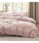 Bedsure Rose Pink Duvet Cover Queen Size - 3 Pieces Prewashed Extra Soft Bedding Set, Includes 1 ...