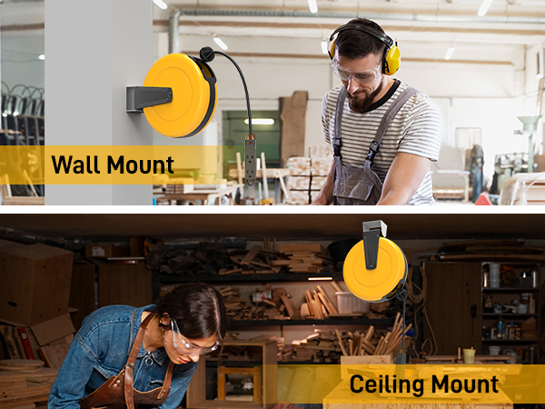 30FT Retractable Extension Cord Reel for Wall Mount Ceiling Mount