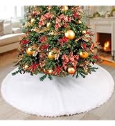 YEAHOME Christmas Tree Skirt, 60” Large White Tree Skirts with Soft Faux Fur Plush for Christmas ...