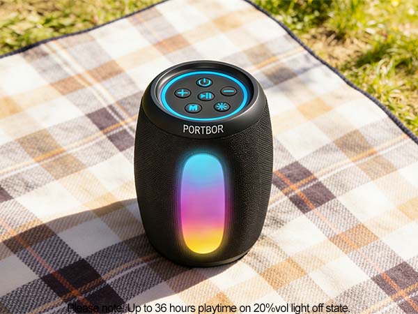 Bluetooth speaker has 36 hours long battery life on 20% volume.
