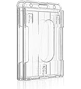 Pawfly Vertical 2-Card Badge Holder with Thumb Slot Hard Transparent PC Case Protector for Office...