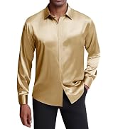 J.VER Men's Silk Satin Long Sleeve Dress Shirts Shiny Casual Button Down Shirt Luxury Party Prom ...