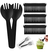 Bioudell 100pcs Mini Spork, 4.2 Inch Individually Wrapped Plastic Black Small Cutlery, Compact Di...