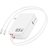 5 in 1 Retractable Wall Charger,65W Retractable Phone Charger Wall Plug with 3 USB Ports, 3.9FT P...