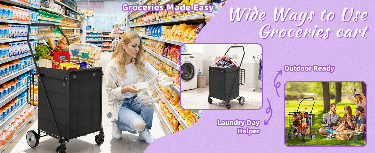 Wide Ways to Use with JIALIJIU Grocery Cart