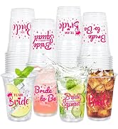 peony man 48 PCS Bachelorette Party Plastic Cups 16oz Hot Pink Team Bride Clear Cups Disposable B...