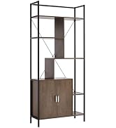 Donext 6-Shelf Bookshelf, Tall Bookcase with Door, Steel Frame, Adjustable Shelves, 31.5 x 11.75 ...