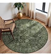 Green Boho Washable Round Rugs 5FT Living Room Rug,Vintage Circle Rug for Bedroom,Soft Circular D...