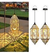 2Pack Outdoor Solar Fairy Moon Lantern Waterproof, 12.4‘’ Metal Garden Lanterns Hanging Light for...