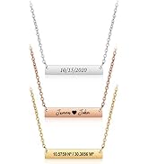 Personalized bar necklace for women, custom engraved stainless steel name plate necklace gift gol...