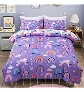 Holawakaka Boho Rainbow Twin Comforter Set with Sheets, 5-Piece Bohemian Love Heart Star Bedding ...
