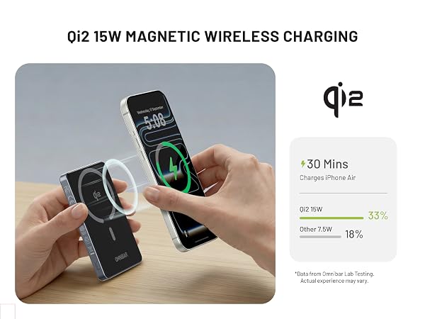 Qi2 15W magnetic wireless charging power bank for fast, convenient on-the-go charging