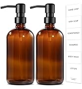 GMISUN Amber Glass Soap Dispenser, 2 Pack Bathroom Hand Soap Dispenser with Stainless Steel Pump,...