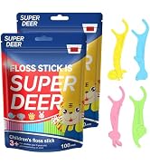 Super Deer Dental Floss Picks for Kids,4 Animal-Shaped Picks, Fluoride-Free, Fun Oral Care in Col...