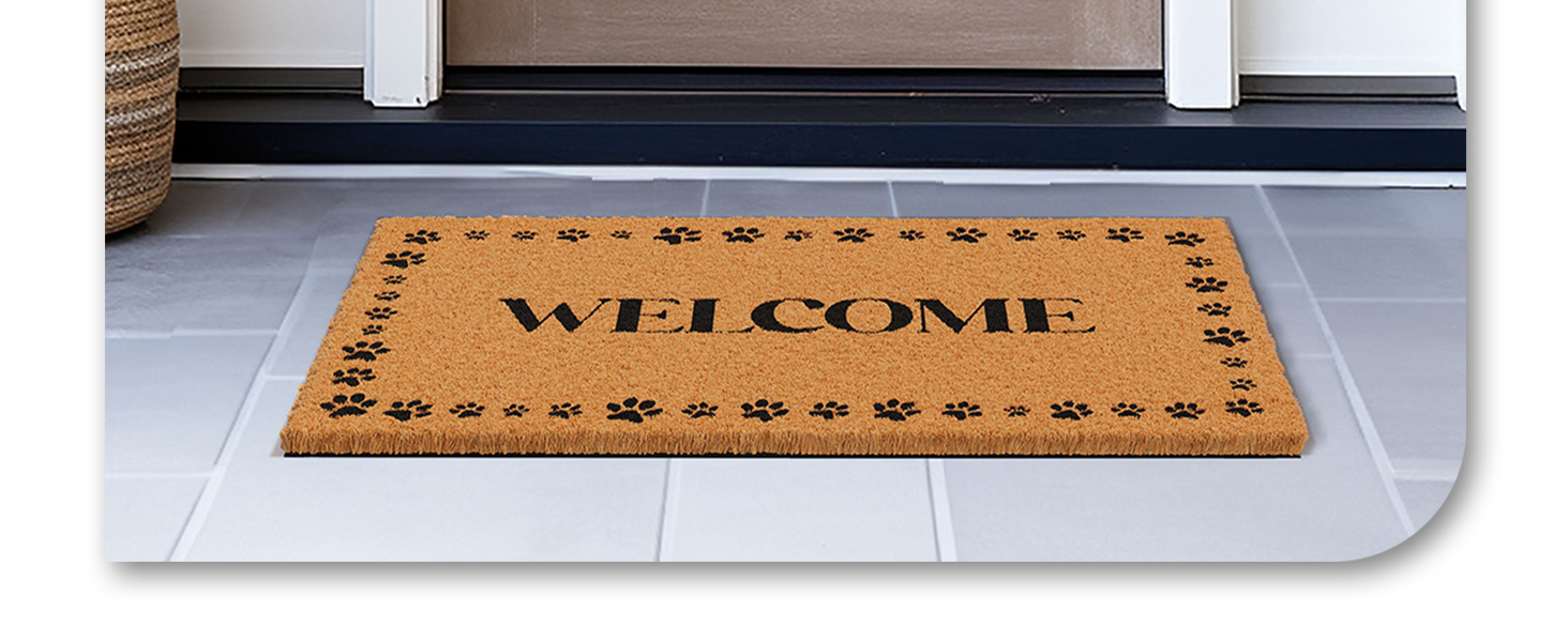 Indoor outdoor welcome mat Slip-proof rubber backing Exterior door mat Made of durable coir