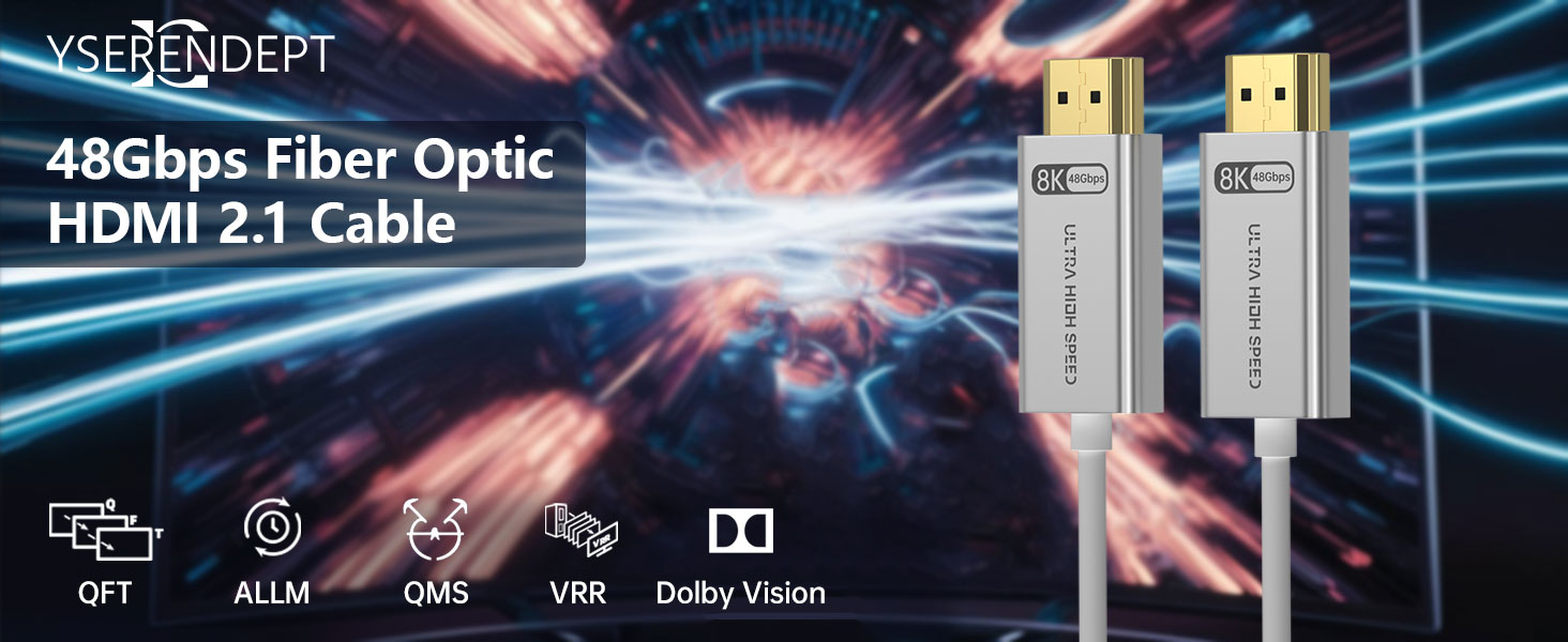 HDMI 2.1 Cable 4K 8K Fiber Optic HDMI Cable 8K@60Hz 4K@120Hz,48Gbps,Dynamic HDR,HDCP 2.2&2.3, 3D