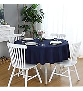 FOLINS&HOME Navy Blue Round Tablecloth 60 Inch Waterproof Heavy Duty Wrinkle Free Polyester Fabri...