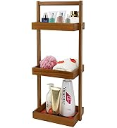 Utoplike Teak Wood Shower Caddy Corner, 3 Tier Standing Shower Organizer with Handle, Bathroom St...