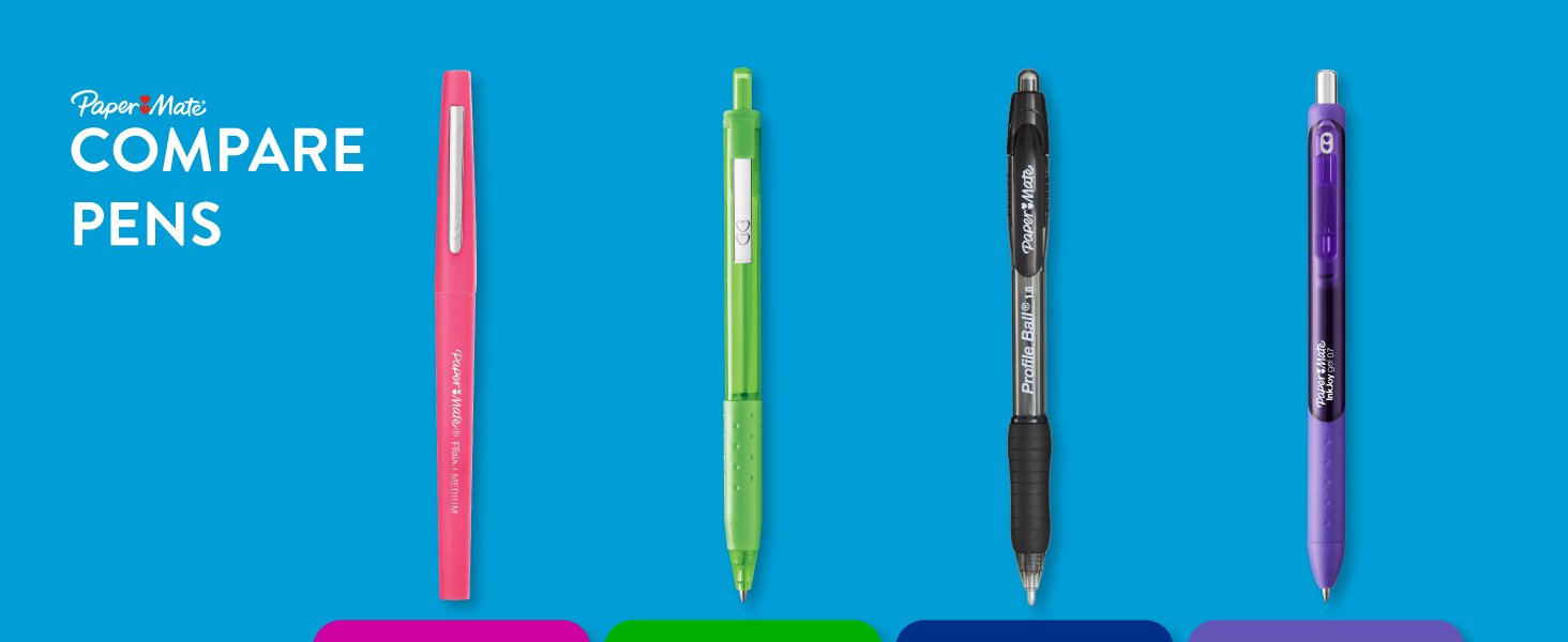 paper mate compare pen portfolio pink green black purple blue colorful write office school teacher