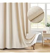 MitoVilla Farmhouse Linen Fabric Shower Curtain Set, Beige Cream Modern Cloth Shower Curtains for...