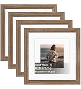 KINLINK 8x8 Picture Frame, Brown Square Solid Wood Frames for Pictures 4x4 and 6x6 with Mat or 8x...