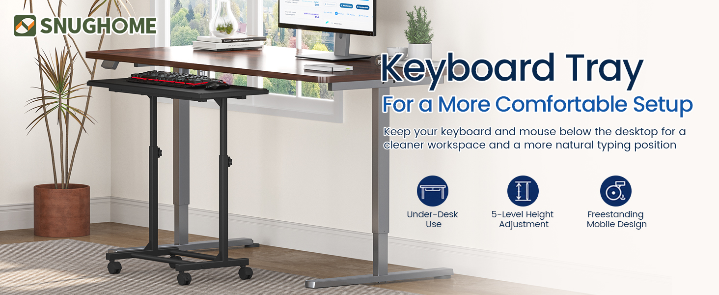 Small Keyboard Tray Under Desk, Adjustable Height Keyboard Desk Stand