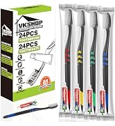 VKshop 24 PS Individual Wrapped Travel Toothbrush Set with Toothpaste, Bulk Disposable Toothbrush...