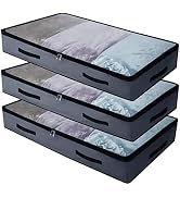AMJ 3 Pack Underbed Storage Bags, Transparent Zip Lid Under Bed Storage Bags, Foldable Under-Bed ...