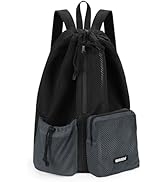 WANDF Swim Bag Mesh Drawstring Backpack with Wet Pocket Beach Bag for Swimming Pool Gym Workout M...