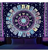Simpkeely Blacklight Astrology Tarot Tapestry, Wheel of the Zodiac Spiritual Tapestries, UV React...