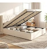 Giantex Queen Size Lift Up Storage Bed, Modern Linen Upholstered Platform w/Button Tufted Wingbac...