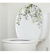 Green Plant Leaves Flowers Toilet Seat Lid Stickers,Green Leaf Floral Toilet Lid Decals,Self-Adhe...